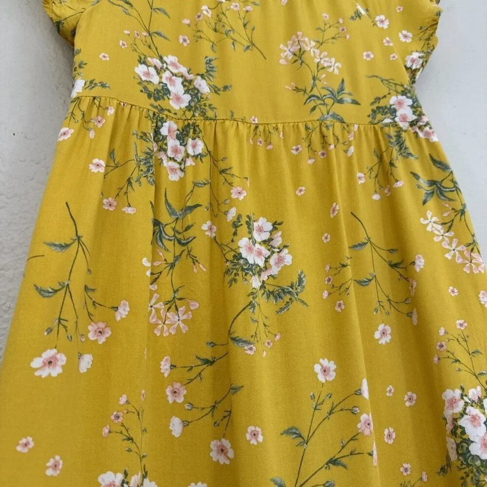 Old Navy Girl's Yellow Floral Dress Size M Yellow Short Sleeves Round Neck